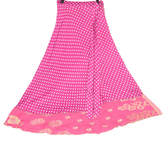 Sushila Vintage Art Silk Saree Magic Wrap Reversible Floral Pink Skirt Beach Dress