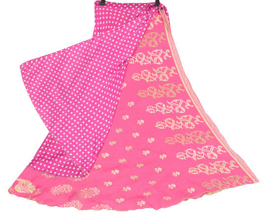 Sushila Vintage Art Silk Saree Magic Wrap Reversible Floral Pink Skirt Beach Dress