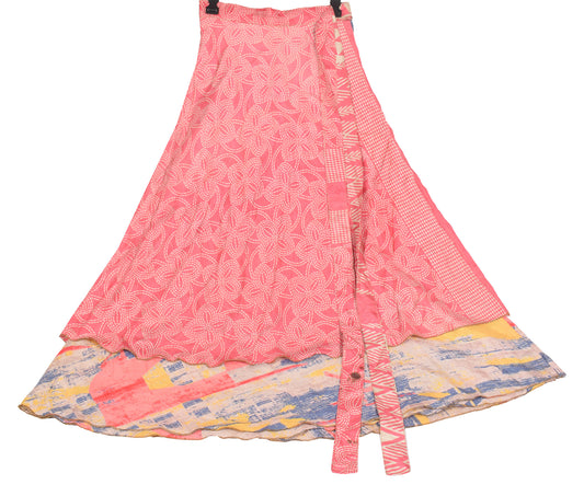 Sushila Vintage Art Silk Saree Magic Wrap Reversible Skirt Beach Dress Pink Boho