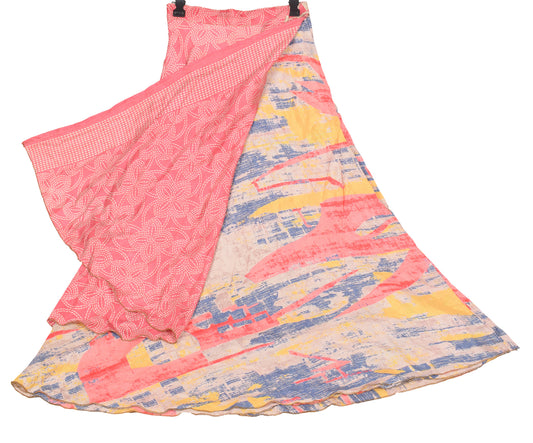 Sushila Vintage Art Silk Saree Magic Wrap Reversible Skirt Beach Dress Pink Boho