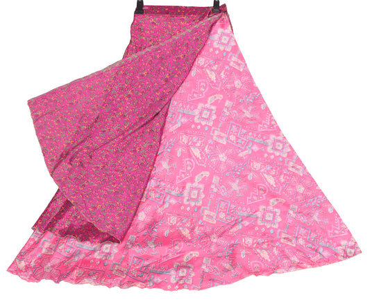 Sushila Vintage Floral Art Silk Saree Magic Wrap Reversible Skirt Beach Dress Pink