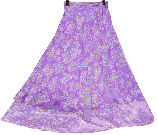 Sushila Vintage Lavender Art Silk Saree Magic Wrap Reversible Skirt Beach Dress Boho