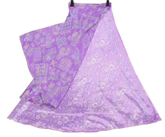 Sushila Vintage Lavender Art Silk Saree Magic Wrap Reversible Skirt Beach Dress Boho