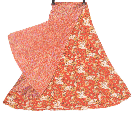 Sushila Vintage Brown Art Silk Saree Floral Magic Wrap Reversible Skirt Beach Dress
