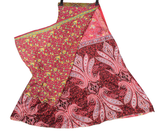 Sushila Vintage Magenta Art Silk Saree Magic Wrap Reversible Skirt Floral Beach Dress