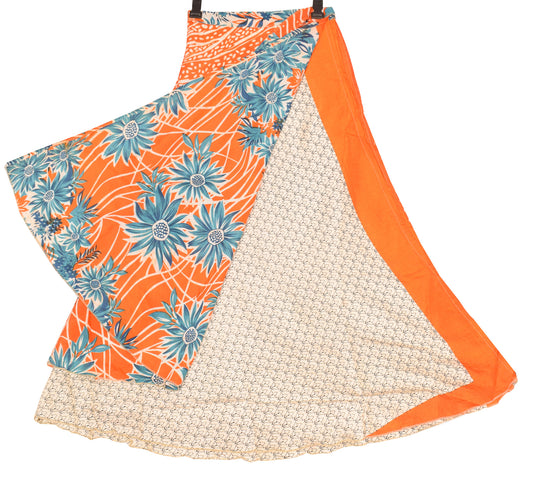 Sushila Vintage Floral Orange Art Silk Saree Magic Wrap Reversible Skirt Beach Dress