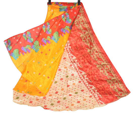 Sushila Vintage Art Silk Saree Magic Wrap Reversible Skirt Beach Dress Yellow Boho