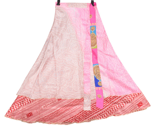 Sushila Vintage Art Silk Saree Magic Wrap Reversible Skirt Beach Dress Pink Boho
