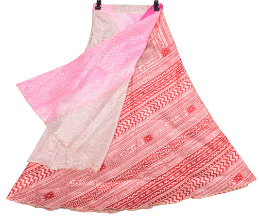 Sushila Vintage Art Silk Saree Magic Wrap Reversible Skirt Beach Dress Pink Boho