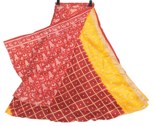 Sushila Vintage Red Art Silk Saree Magic Wrap Reversible Skirt Beach Dress Boho