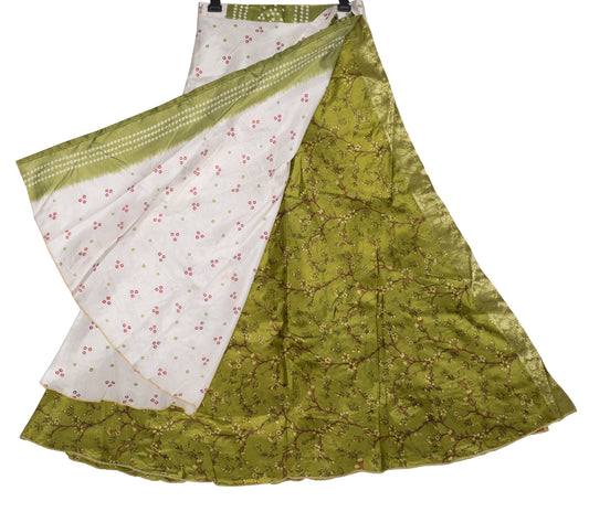 Sushila Vintage Art Silk Saree Magic Wrap Reversible Skirt Beach Dress Green Floral