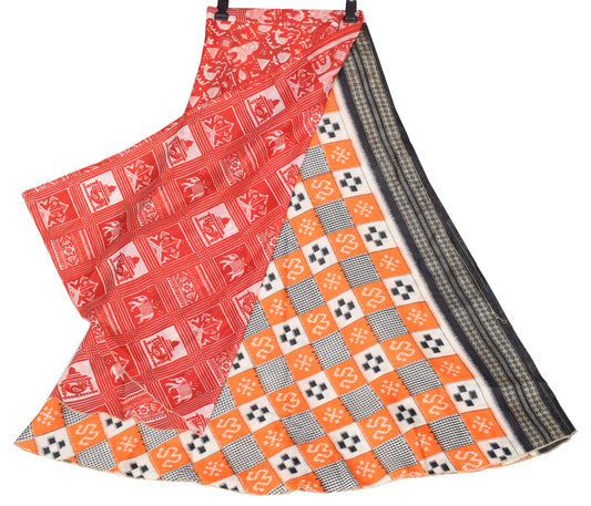 Sushila Vintage Red Art Silk Saree Magic Wrap Reversible Skirt Boho Beach Dress