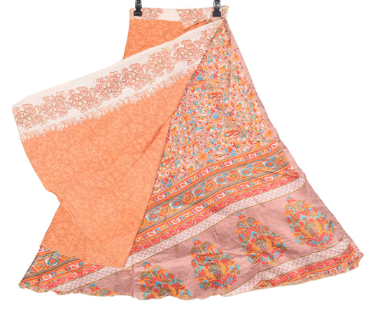 Sushila Vintage Art Silk Saree Magic Wrap Reversible Skirt Beach Dress Peach