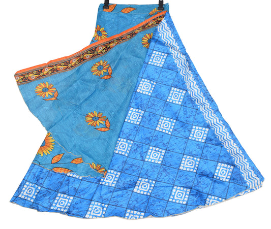 Sushila Vintage Magic Wrap Reversible Skirt Turq. Blue Art Silk Saree Beach Dress