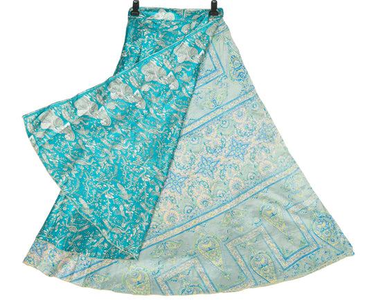 Sushila Vintage Gray Art Silk Saree Magic Wrap Reversible Skirt Birds Print Dress