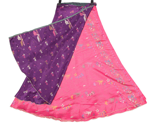 Sushila Vintage Art Silk Saree Floral Pink Magic Wrap Reversible Skirt Beach Dress
