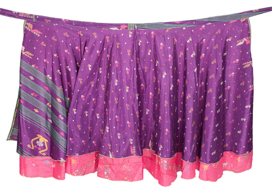 Sushila Vintage Art Silk Saree Floral Pink Magic Wrap Reversible Skirt Beach Dress