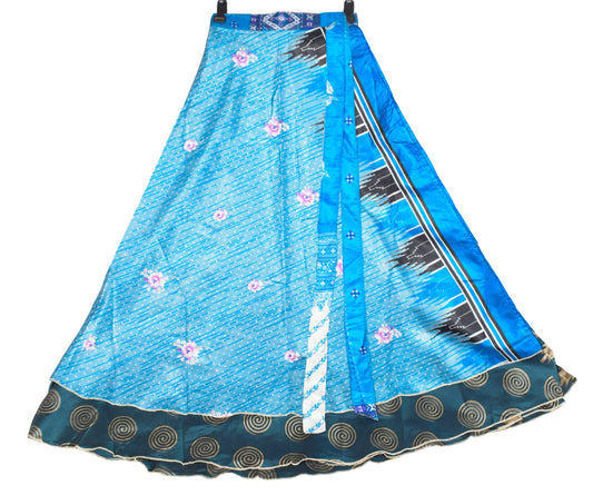 Sushila Vintage Floral Art Silk Saree Magic Wrap Reversible Skirt Beach Dress