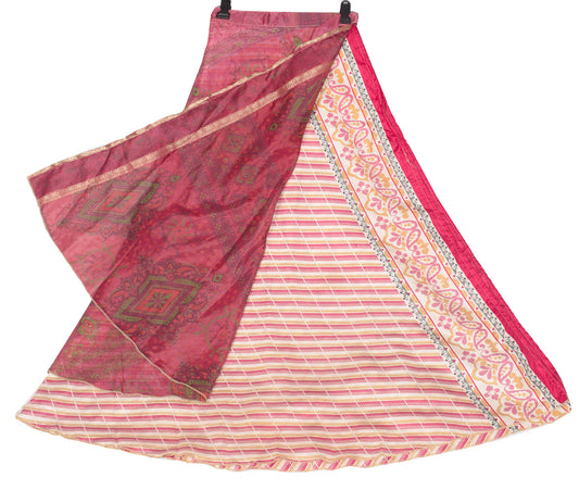 Sushila Vintage Pink Art Silk Saree Magic Wrap Reversible Skirt Beach Dress Boho