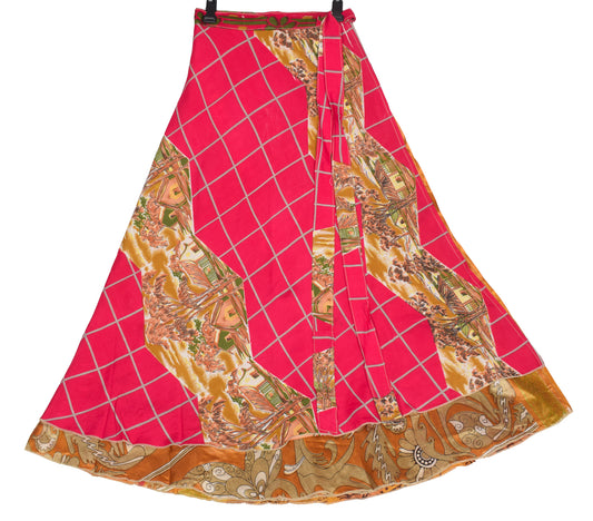 Sushila Vintage Magenta Art Silk Saree Magic Wrap Reversible Skirt Beach Dress
