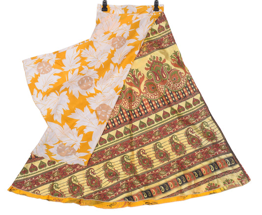 Sushila Vintage Art Silk Saree Magic Wrap Reversible Skirt Yellow 2Layer Dress