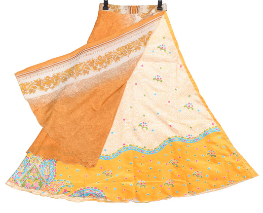 Sushila Vintage Yellow Art Silk Saree Magic Wrap Reversible Skirt Boho Beach Dress