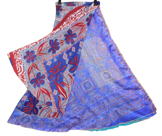 Sushila Vintage Magic Wrap Reversible Skirt Beach Dress Blue Art Silk Saree