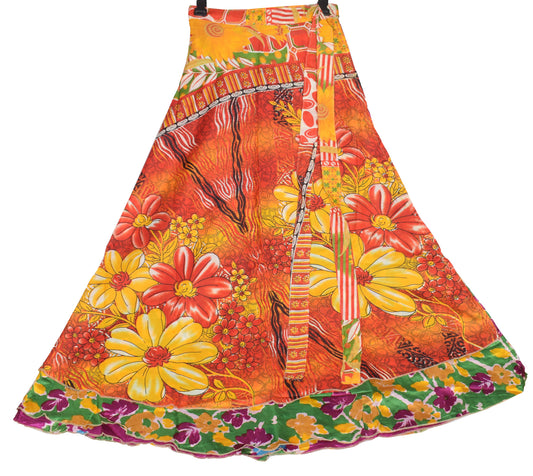 Sushila Vintage Floral Art Silk Saree Magic Wrap Reversible Skirt Beach Dress