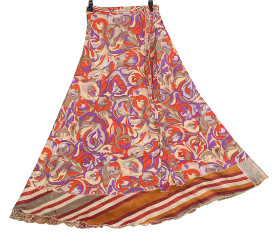 Sushila Vintage Multi-Color Art Silk Saree Magic Wrap Reversible Skirt Beach Dress