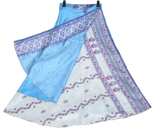 Sushila Vintage Aqua Blue Art Silk Saree Magic Wrap Reversible Skirt Dress
