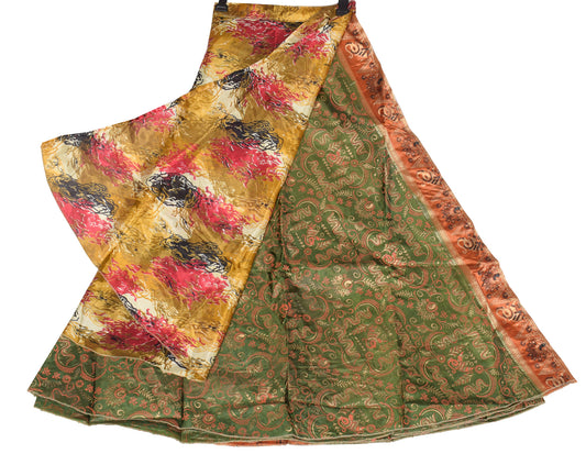 Sushila Vintage Art Silk Saree Magic Wrap Reversible Skirt Beach Dress Green