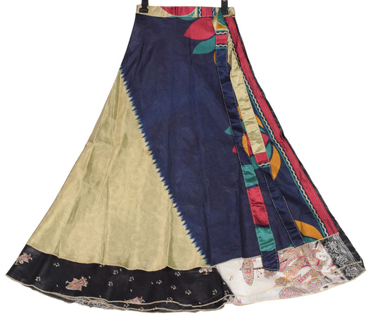 Sushila Vintage Figure Print Art Silk Saree Magic Wrap Reversible Skirt Dress