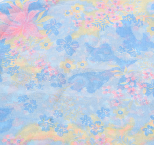 Sushila Vintage Art Silk Saree Magic Wrap Floral Blue Reversible Skirt Beach Dress