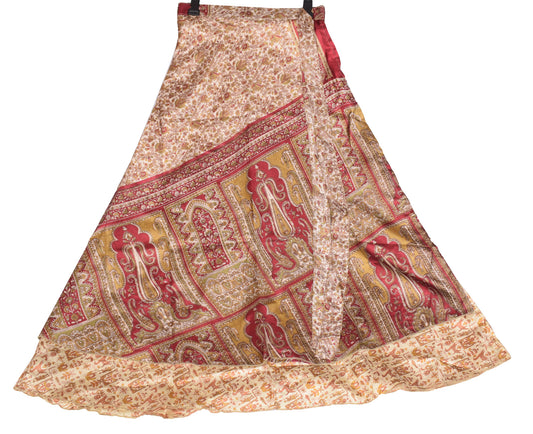 Sushila Vintage Art Silk Saree Magic Wrap Reversible Skirt Beach Dress Light Yellow