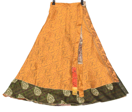 Sushila Vintage Henna Green Art Silk Saree Magic Wrap Reversible Skirt Beach Dress