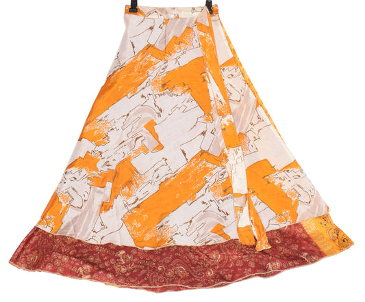Sushila Vintage Maroon Art Silk Saree Magic Wrap Reversible Skirt Beach Dress