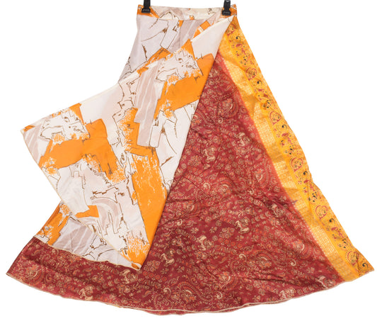 Sushila Vintage Maroon Art Silk Saree Magic Wrap Reversible Skirt Beach Dress