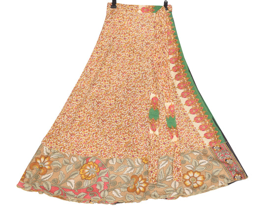 Sushila Vintage Magic Wrap Reversible Skirt Beach Dress Light Yellow Art Silk Saree