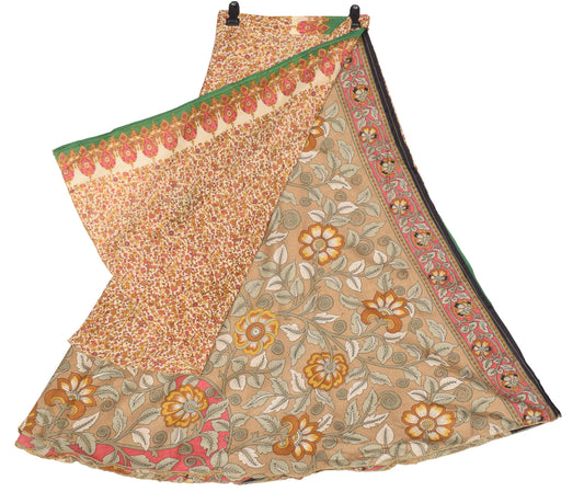 Sushila Vintage Magic Wrap Reversible Skirt Beach Dress Light Yellow Art Silk Saree