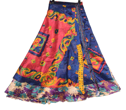 Sushila Vintage Art Silk Saree Magic Wrap Reversible Skirt Beach Dress Multi-Color