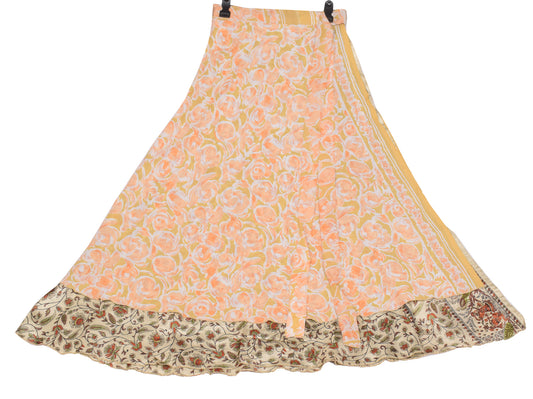 Sushila Vintage Beige Art Silk Saree Magic Wrap Reversible Skirt Beach Dress