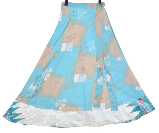 Sushila Vintage White Art Silk Saree Magic Wrap Reversible Skirt Beach Dress