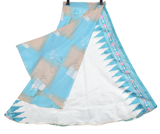Sushila Vintage White Art Silk Saree Magic Wrap Reversible Skirt Beach Dress