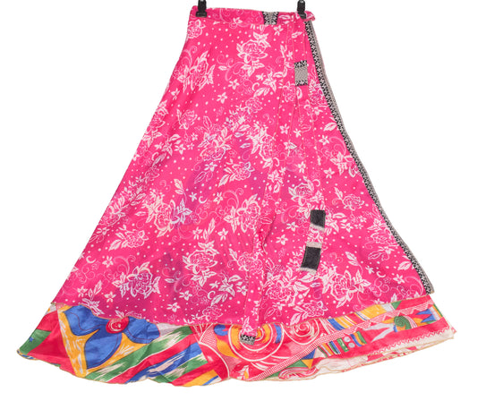 Sushila Vintage Magenta Art Silk Saree Magic Wrap Reversible Skirt Beach Dress