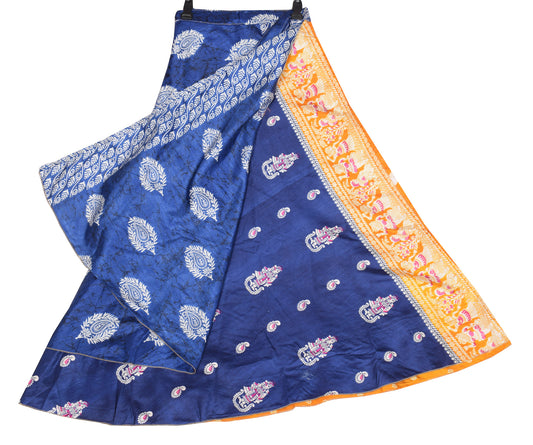 Sushila Vintage Art Silk Saree Magic Wrap Reversible Skirt Beach Dress Blue
