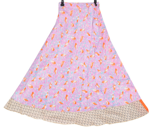 Sushila Vintage Floral Pink Saree Magic Wrap Art Silk Reversible Skirt Beach Dress