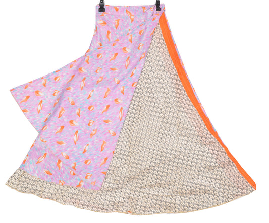 Sushila Vintage Floral Pink Saree Magic Wrap Art Silk Reversible Skirt Beach Dress