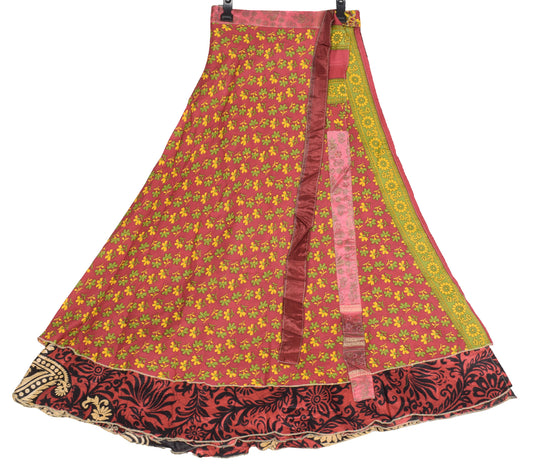 Sushila Vintage Art Silk Saree Magic Wrap Floral Reversible Skirt Beach Dress