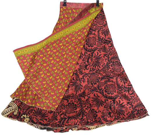 Sushila Vintage Art Silk Saree Magic Wrap Floral Reversible Skirt Beach Dress