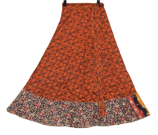 Sushila Vintage Saree Magic Wrap Floral Black Art Silk Reversible Skirt Beach Dress